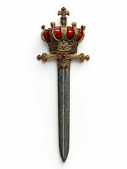 Ornate dagger topped with jeweled crown.
