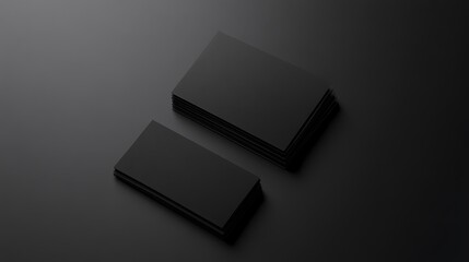 Black business cards overlapping on a dark surface.