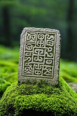 Always loved and remembered. Ancient stone tablet adorned with intricate carvings in nature.