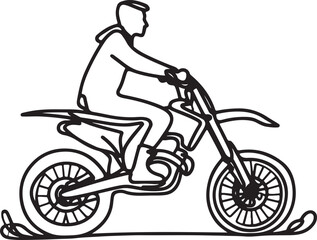  Line Drawing of a Man Riding a Dirt Bike on White Background - Minimalist Vector Art