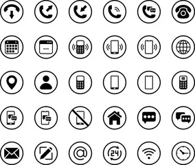 Contact us icons set. Phone, Chat icon. Telephone call sign. Contact symbol phone mobile call. Cell phone pictogram. Vector illustration.