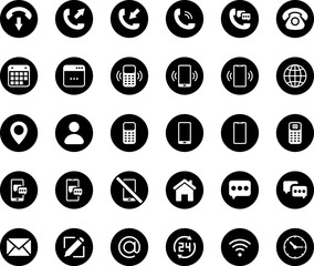 Contact us icons set. Phone, Chat icon. Telephone call sign. Contact symbol phone mobile call. Cell phone pictogram. Vector illustration.