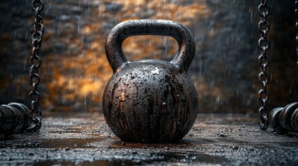 Fototapeta premium Wet kettlebell in rain.