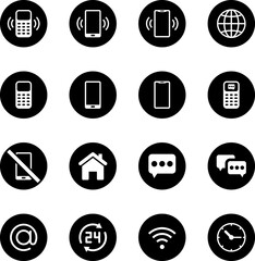 Contact us icons set. Phone, Chat icon. Telephone call sign. Contact symbol phone mobile call. Cell phone pictogram. Vector illustration.