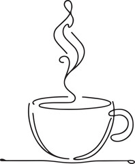 Elegant Line Drawing of Coffee Cup with Steam Rising Minimalist Art Illustration