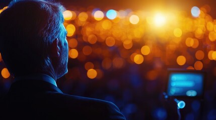 Business Professional Presenting to Large Audience in Conference Setting