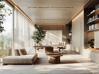 Serene Workspace Ambiance: A Blurred Glimpse of Modern Office Design