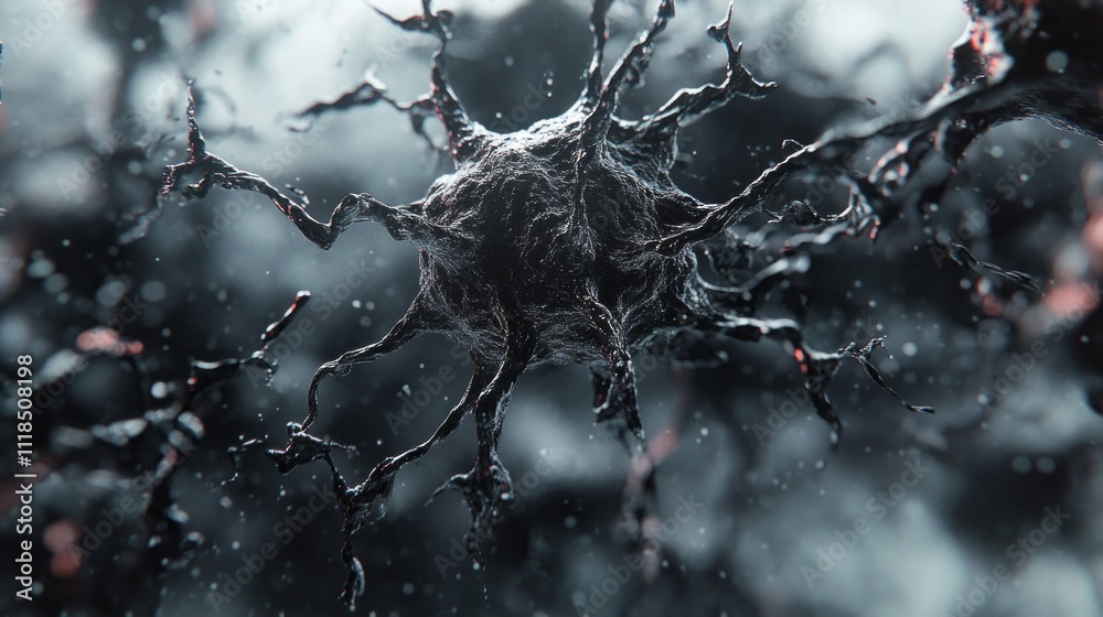 Poster This artwork presents a stunning view of neurons interacting in a complex network. The hyper realistic textures highlight the beauty of neuroscience, emphasizing the delicate structure of brain cells