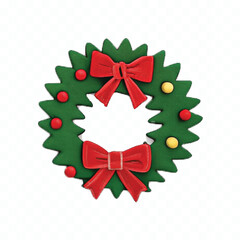 abstract 3d Christmas wreath with lights and berry isolated on white background