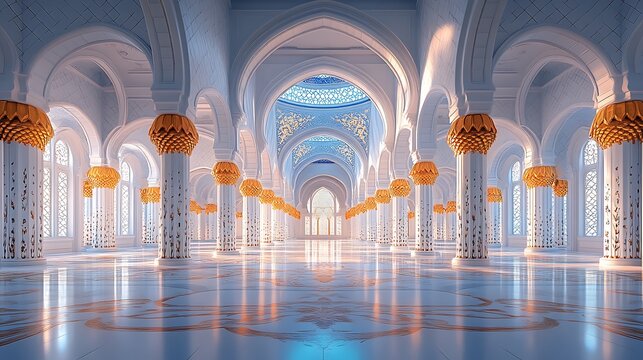 Artistic interior display showcasing mosque styled with grand islamic features and ornate details picture