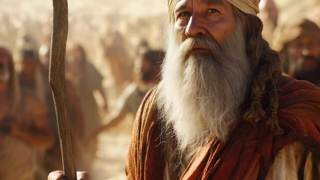 Close-up of Moses, before battle with Amalekites.
Exodus Bible, History of Israel, JHWH God.