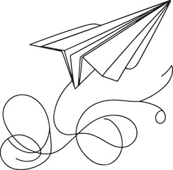 Minimalist Line Drawing of Paper Plane Craft on White Background – Simple and Elegant Art