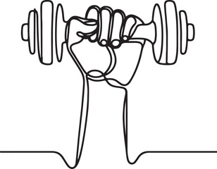 Minimalist Line Drawing of Hand Holding Dumbbell on White Background - Simple Fitness Art