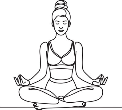 recommend clip art: Minimalist Line Art of a Woman Meditating and Doing Yoga – Fitness and Wellness Illustration on White Background