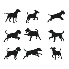Dog silhouette icon set vector design image illustration. Black dog silhouette image design.