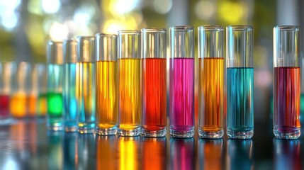 Vibrant Chemistry: A Colorful Array of Test Tubes Filled with Liquids
