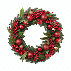 abstract 3d Christmas wreath with lights and berry isolated on white background