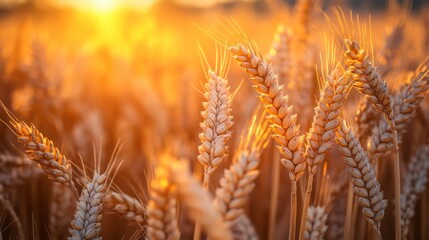 Golden wheat field at sunset.