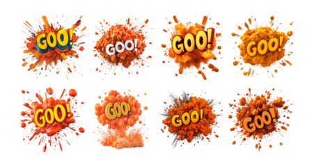 Pack Comic Explosion with the Text "GOO" in Bold Typography, Isolated Against a Transparent Background for Fun, Creativity, or Playful Campaigns set