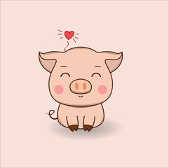 Cute adorable pig cartoon character. Vector illustration funny piggy flat design. Eps 10.