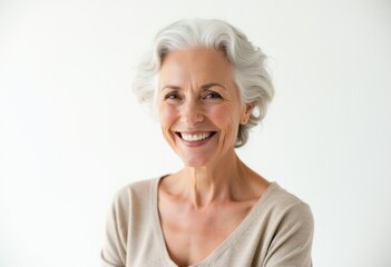 Fototapeta premium A portrait of a smiling mature woman with gray hair.