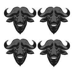 buffalo head silhouette vector design image illustration. buffalo head silhouette set. Black buffalo head silhouette.