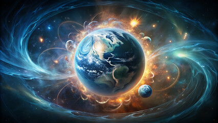 Earth with Cosmic Energy Swirls
