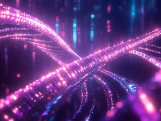 Abstract Visualization of Colorful Neon Lights Creating a Futuristic Background with Twisting Lines and Vibrant Particles in a Digital Space