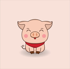 Cute adorable pig cartoon character. Vector illustration funny piggy flat design. Eps 10.