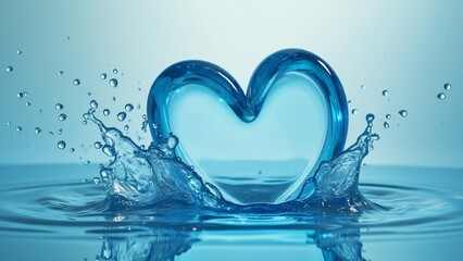 Serene Aquatic Heart, Vibrant Gel Splash Forming a Delicate Heart Shape in Blue Water with Tiny Ripples and Droplets