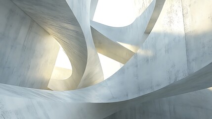 Abstract Architectural Design: White Concrete Curves and Intertwined Forms