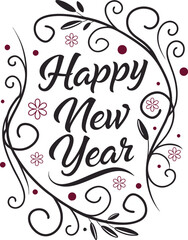 Happy New Year Calligraphy Hand Drawn Vector Illustration.
