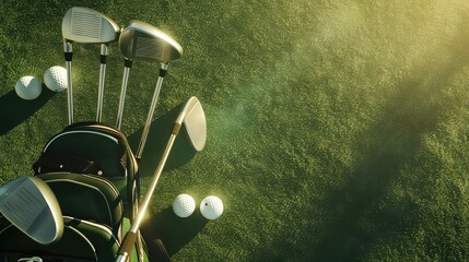 Closeup old golf bags on green.
