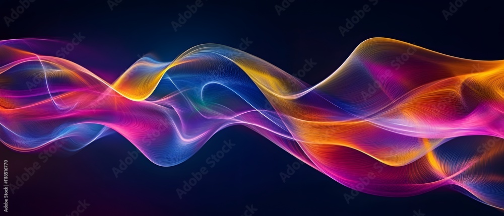 Poster bright colorful abstract wave pattern in motion on dark background for backgrounds, textures, or dig