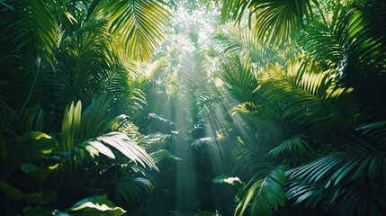 Lush Tropical Rainforest Sunlight Beams