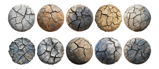 Pack Cracked Earth Against a Transparent Background for Environmental Art, Nature Illustrations, or Climate Concepts set