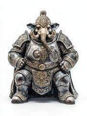Fototapeta premium Ornate elephant figurine, armored, seated.