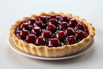 3d rendering of small cherry pie with simple plate underneath