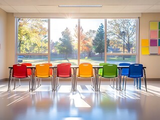 Vibrant Classroom Setting: A Burst of Color in a Bright Learning Space