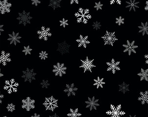 Snowflakes Seamless Pattern on Black Background