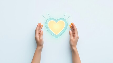 Hands nurturing a glowing heart symbol.