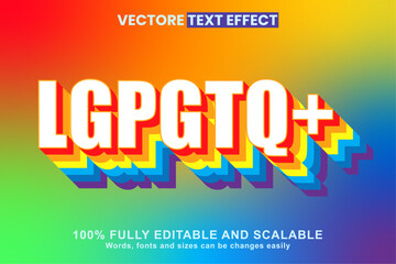 LGPTQ+ Rainbow color 3D Editable text effect Rainbow color LGPTQ+ typography vector illustration template