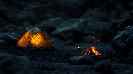 Rocky ground camping at night background mountain camping wallpaper wild campfire wallpaper tourist campfire background