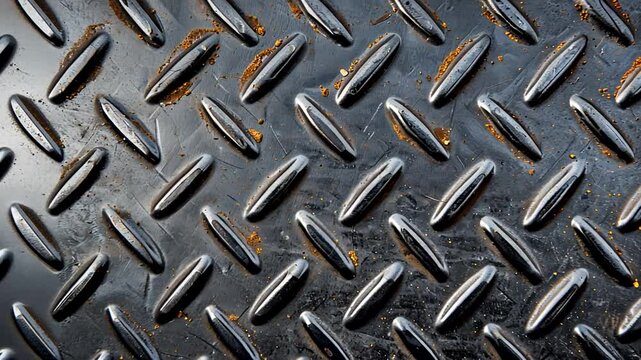 Close-up of a metal diamond plate texture, related to industrial design and construction themes