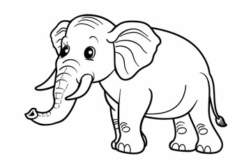 Fototapeta premium Black and white drawing of a cute baby elephant standing and showing its trunk