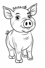 Obraz premium Black and white drawing of adorable piglet standing and smiling, depicted in a cartoon style, perfect for a coloring book or children's activity