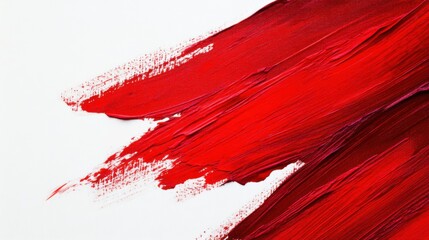 Bold red acrylic brush strokes cover a white canvas, showcasing artistic expression and dynamic movement. The texture and depth enhance visual interest and creativity