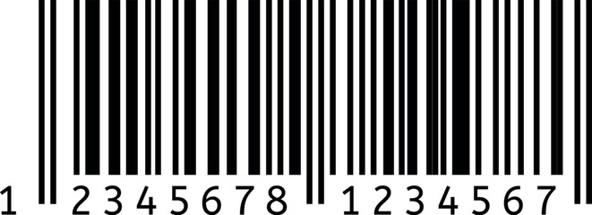 Black and white barcode with numbers underneath, representing retail product identification, inventory management, and supply chain logistics