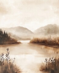 Fototapeta premium Vintage landscape art painting, wall art, design, realistic, textured painting