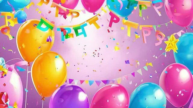 balloons  and  confetti  with  Happy Birthday  written on it
